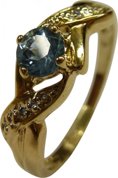 UNIKAT Ring in Gelbgold 333/-  Blautopas 4mm Diamanten 8/8 W/P Groesse 19mm