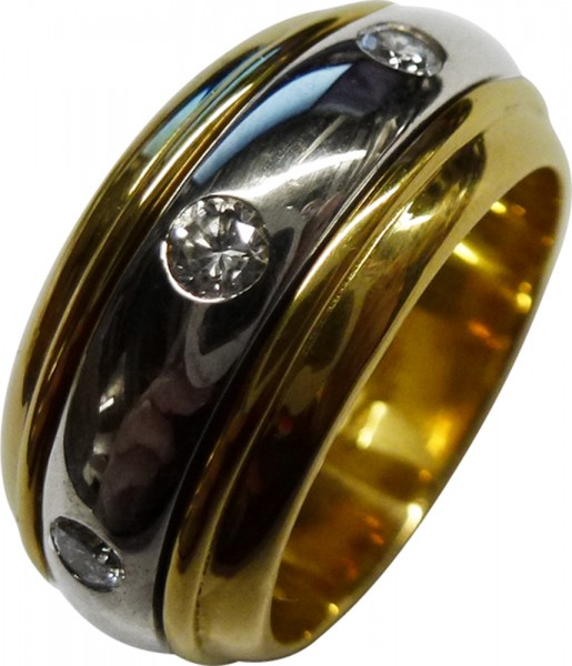 UNIKAT Ring in Gelbgold und Weißgold 750/- mit 8 Brill je 0,07ct zus. 0,56ct TW/VSI bewegl. Mittelteil Ringrgroesse 18,6mm