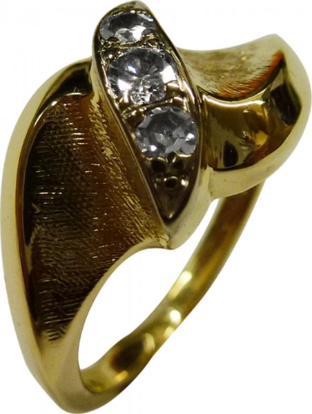 UNIKAT Ring in Gelbgold 585/- 3 Brillanten zusammen 0,11ct TW/VSI, Ringkopfbreite 10 mm 16,5 mm änderbar
