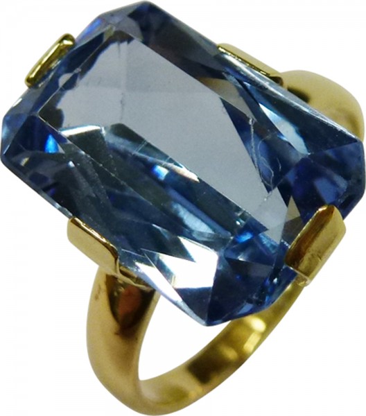 UNIKAT Ring in poliertem feinem Gelbgold 585/- mit großem Blautopas 14x9mm Ringgröße 16mm änderbar 70er Jahre Top Zustand