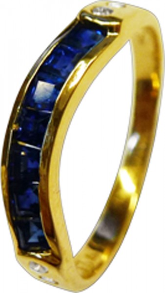 Ring Gelbgold 750/- nachtblaue Safire und Brillanten Größe 16mm