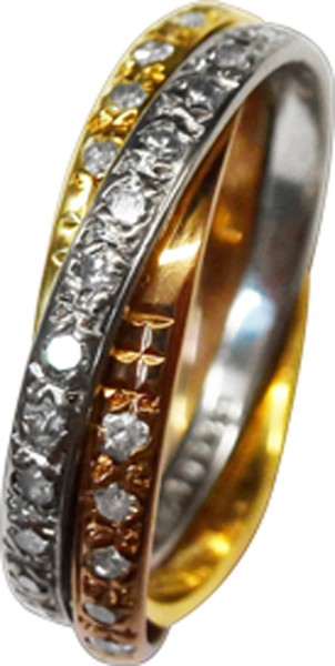Ring Gelbgold Rotgold und Weissgold 585/- Tricolor Diamanten 0,12ct 8/8 W/SI Größe 17,2mm