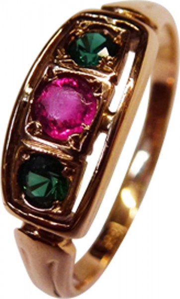 Ring Rosegold 333/- Rubin und Smaragde Antik 30er Jahre, Größe 15,8mm