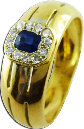 Ring in 750/- Gelbgold mit  Safir und 12 Brillanten, 16mm