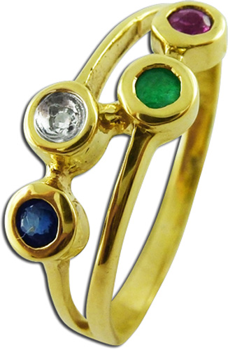 Ring in Gelbgold 333/- mit  Diamant, Rubin, Smaragd und Safir, 15mm