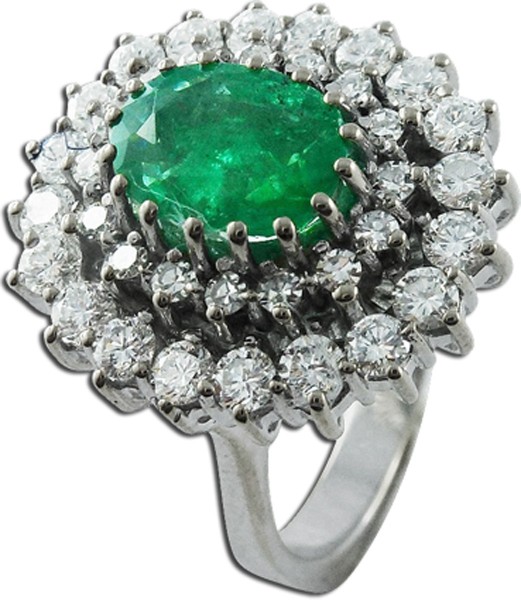 Ring Weissgold 585/- Smaragd, Brillanten und Diamanten