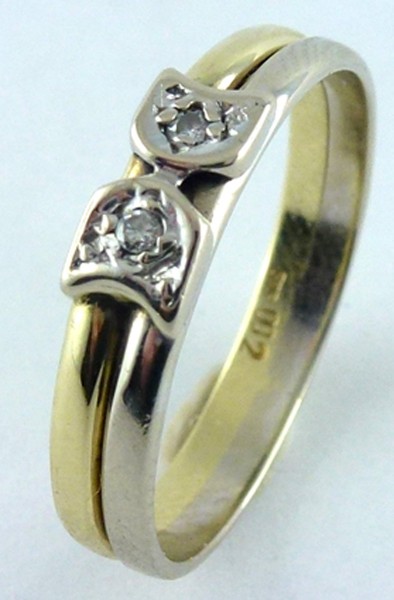 Ring 14kt Weißgold Gelbgold 2 Diamanten 16mm