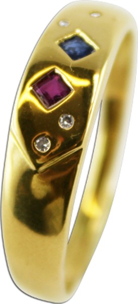 Ring 585er Gelbgold 1 Saphir 1 Rubin 4 Diamanten