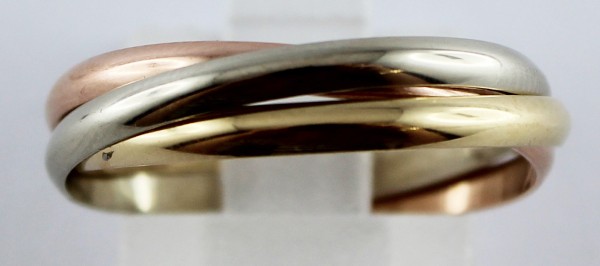 Ring , Tricolorring in Gelbgold, Weissgold, Rotgold 585/-, Groesse 18mm