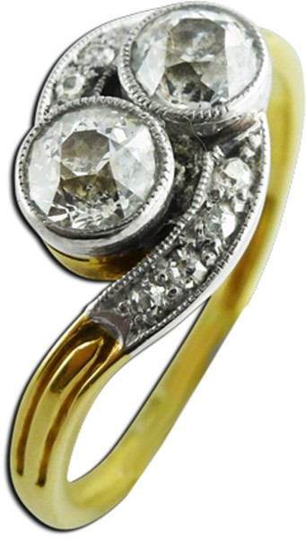 Ring Antik – Goldring Gelbgold/ Weißgold 585 Art decó 8 Diamanten 0,80ct W/P1