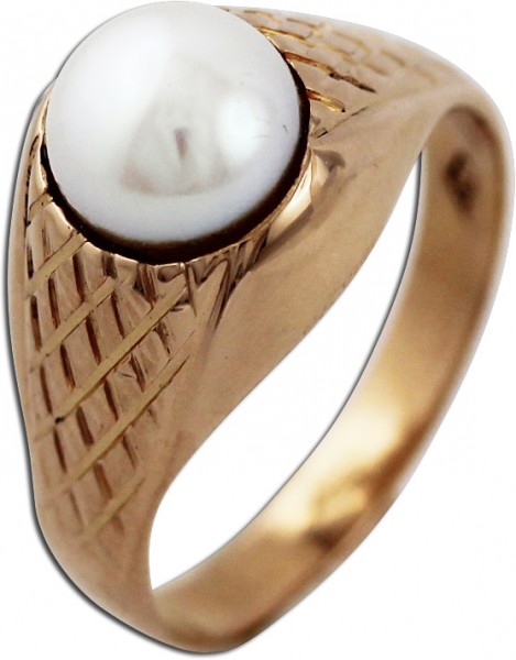 Antiker Ring – Perlenring Rotgold 750 japanische Akoyazuchtperle
