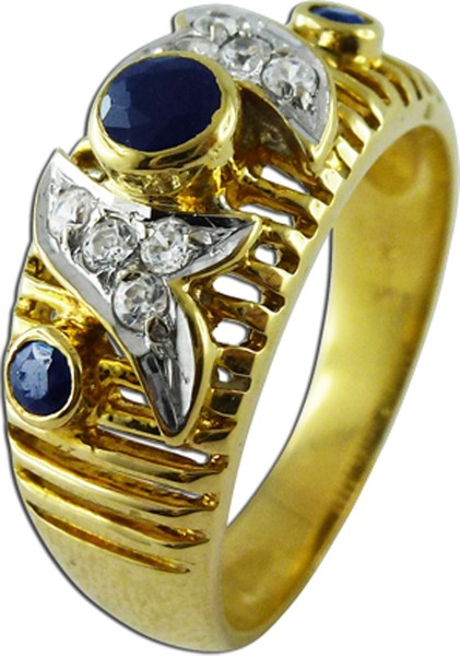 Ring Gelbgold Weissgold 585 mit 3 blauen Saphiren und 8 Brillanten zus. 0,10ct