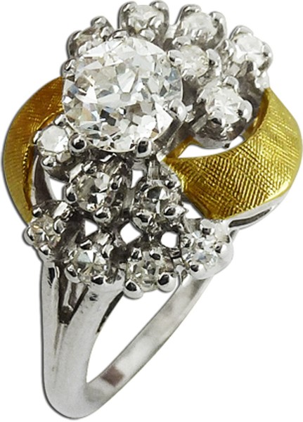 Antiker Ring – Diamantring Gelbgold/Weißgold 585 15 Diamanten 0,75ct W/SI Art Decco