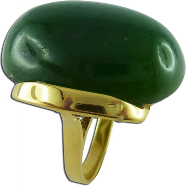 Ring Gelbgold 585/-, feinste grüne Jade, Cabochonschliff