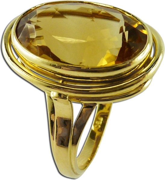 Ring Gelbgold 750/-, 1 feiner cognacfarbener Citrin