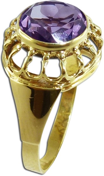 Ring, Gelbgold 585/-, 1 runder facettierter Amethyst 8mm