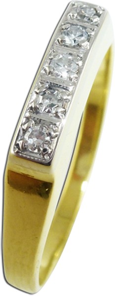 Diamantring, Gelbgold 585/-, 5 strahlende Diamanten 8/8 TW/VVSI
