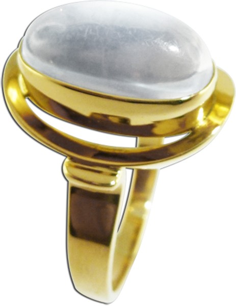 Ring, Mondsteinring, Gelbgold 750/-, 1 weißer Mondstein, Cabochonschliff 15×7,5mm