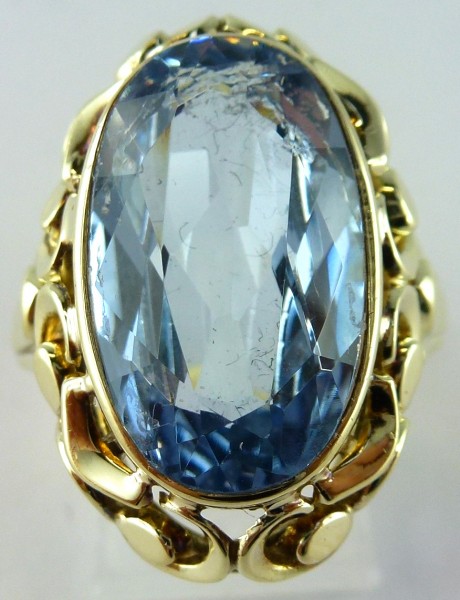 Ring Blautopasring Gelbgold 585/-  riesiger Blautopas Edelstein
