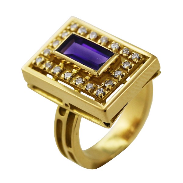 Ring mit Amethyst – Brillantring Gelbgold 750/- 20 Diamanten 0,20ct 8/8 TW/VVSI