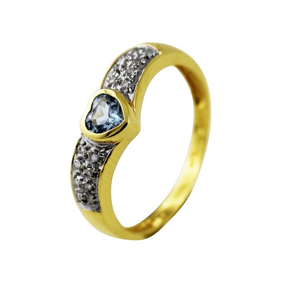 Blautopasring – Goldring 333/- mit 16 Diamanten 8/8 W/P