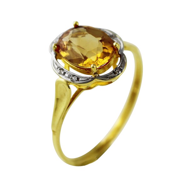 Klassischer Ring – Gelbgold 333/- Citrin und 6 Diamanten 8/8 W/P