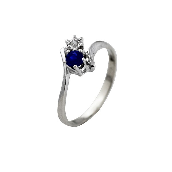 Ring mit Diamant – Weißgold 585/- 1 Safir, 1 Diamant 0,01ct 8/8 W/SI