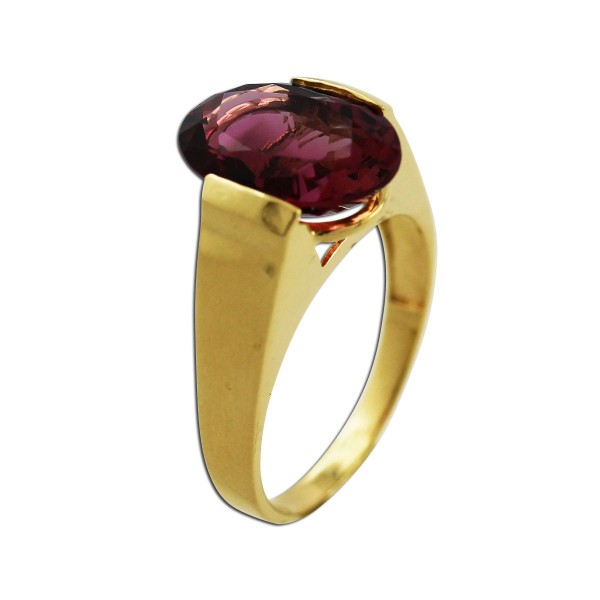 Ring – Edelsteinring – Turmalinring Gelbgold 585/- Turmalin Edelstein oval facettiert massiv poliert klassisch Solitaerring