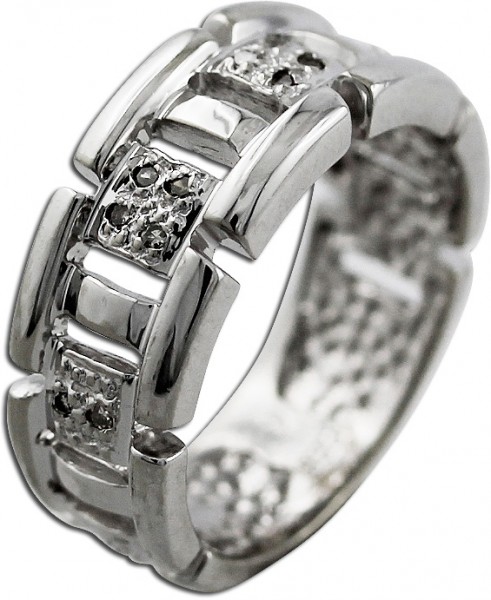 Ring – Diamantring – Edelsteinring Weissgold 333/- 12 Diamanten Kettenform massiv Klassiker
