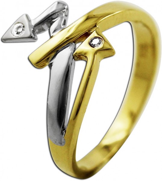Ring Diamant – Goldring Gelbgold  Weißgold 585  2 Diamanten 8/8 W/P