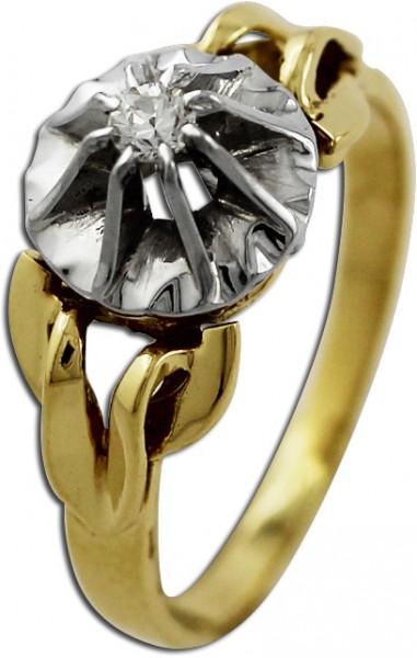 Ring mit Brillant – Weißgold/ Gelbgold 585/- 1 Brillante 0,05ct TW/VSI