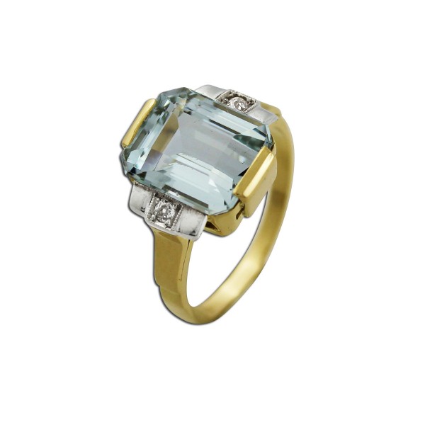 Aquamarinring – Goldring Gelbgold 585/- mit Aquamarin 7ct 2 Diamanten 0,10ct TW/SI