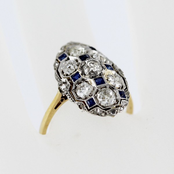Ring Antik Art deco um 1920 Platin 950 Gelbgold 750 Saphire Diamanten 2,35ct TW/SI Altschliff
