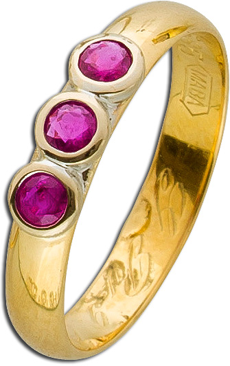 Ring Gelbgold 585 Antik 50er Jahre 3 rote feine Rubine Edelsteine