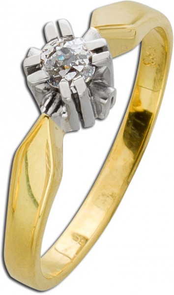 Ring – Goldring Antik Art decó Gelbgold/Weißgold 585 1 Brillant 0,30ct TW/VSI