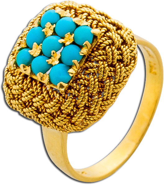 Ring – Edelsteinring Antik Gelbgold 750 9 Türkise