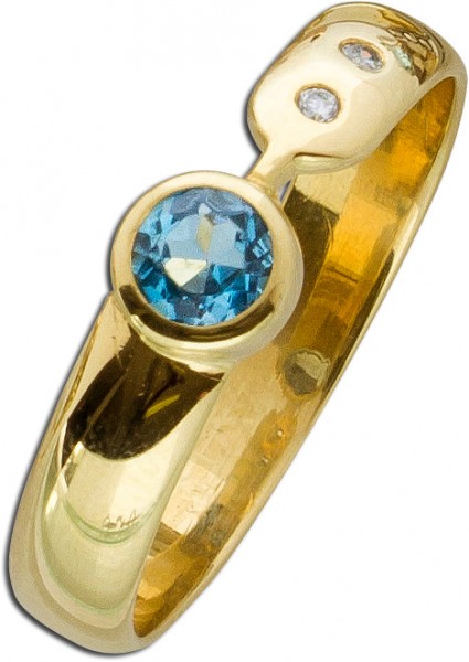 Ring – Goldring Gelbgold 585 Blautopas 2 Brillanten 0,030ct W/P