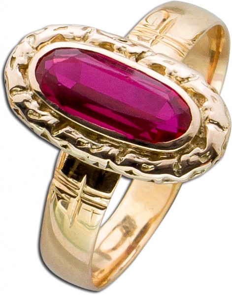 Ring – Goldring Antik Gelbgold 585 rekonstruierter Rubin