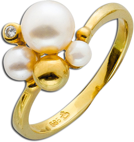 Ring – Perlenring Gelbgold 585 japanische Akoyazuchtperle 1 Brillant 0,015ct W/SI