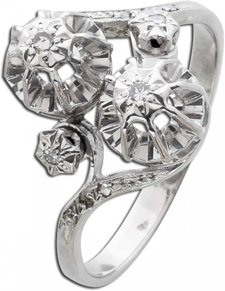 Ring – Diamantring Antik Art decó Weißgold 750 11 Diamanten 0,20ct W/P1