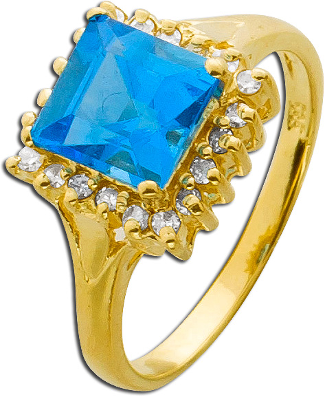 Ring – Blautopasring Gelbgold 585 24 Diamanten 0,24ct 8/8 W/P