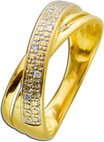 X Ring Diamantring Gelbgold Weissgold 585