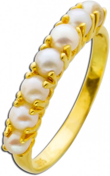 Antiker Ring Gelbgold 585 japanische Akoyazuchtperlen