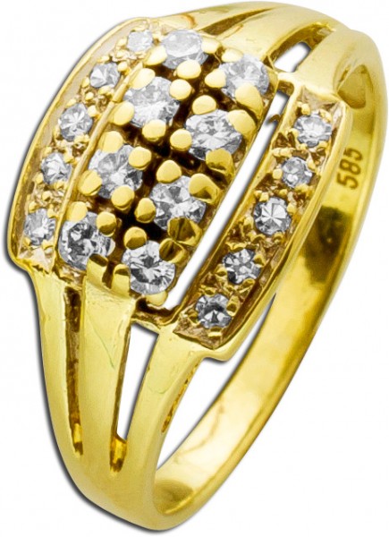 Edelsteinring Diamanten Brillanten Gelbgold 585 Antik 70er Jahre
