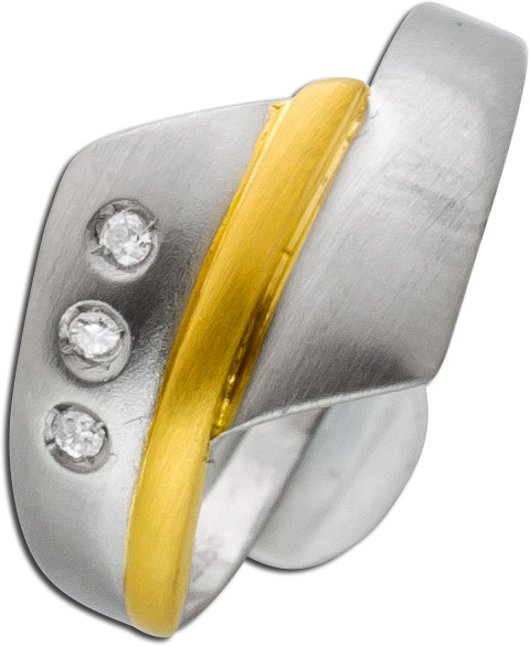 Ring – Platinring Antik Platin 950 Gelbgold 750 3 Brillanten 0,06ct W/SI