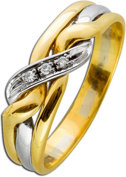 Ring – Goldring Gelbgold Weißgold 585  3 Diamanten 0,03ct 8/8 W/SI