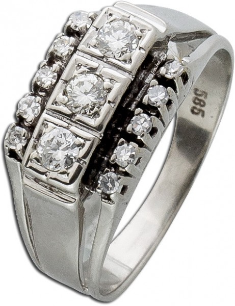Ring – Brillantring Antik Weißgold 585 3 Brillanten 0,33ct 10 Diamanten0,10ct ges 0,43ct TW/VSI