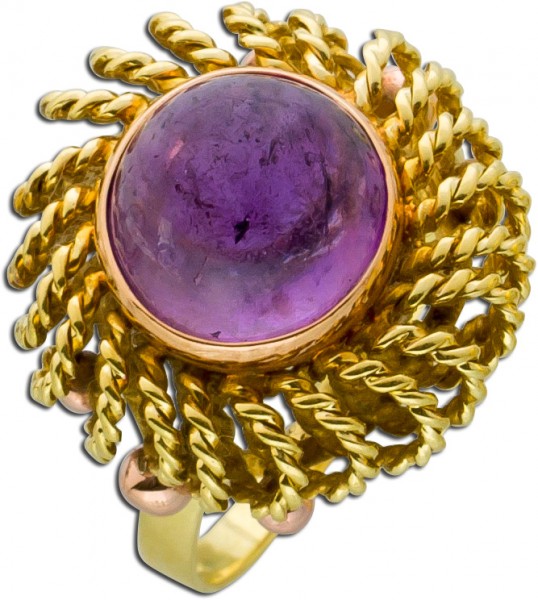 Ring Edelsteinring Gelbgold Rosegold 585 Amethyst antik um 1900