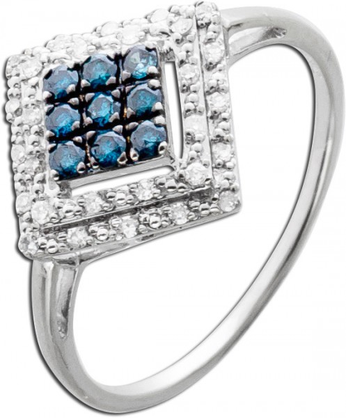 Diamantring 40 8/8 Diamanten 0,20ct und 9 blauen Diamanten je 0,01ct  W/P1 Weißgold 585
