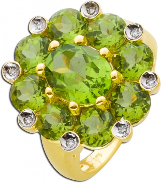 Ring – Edelsteinring Gelbgold 333 Peridot 8 Diamanten 0,005ct 8/8 W/P